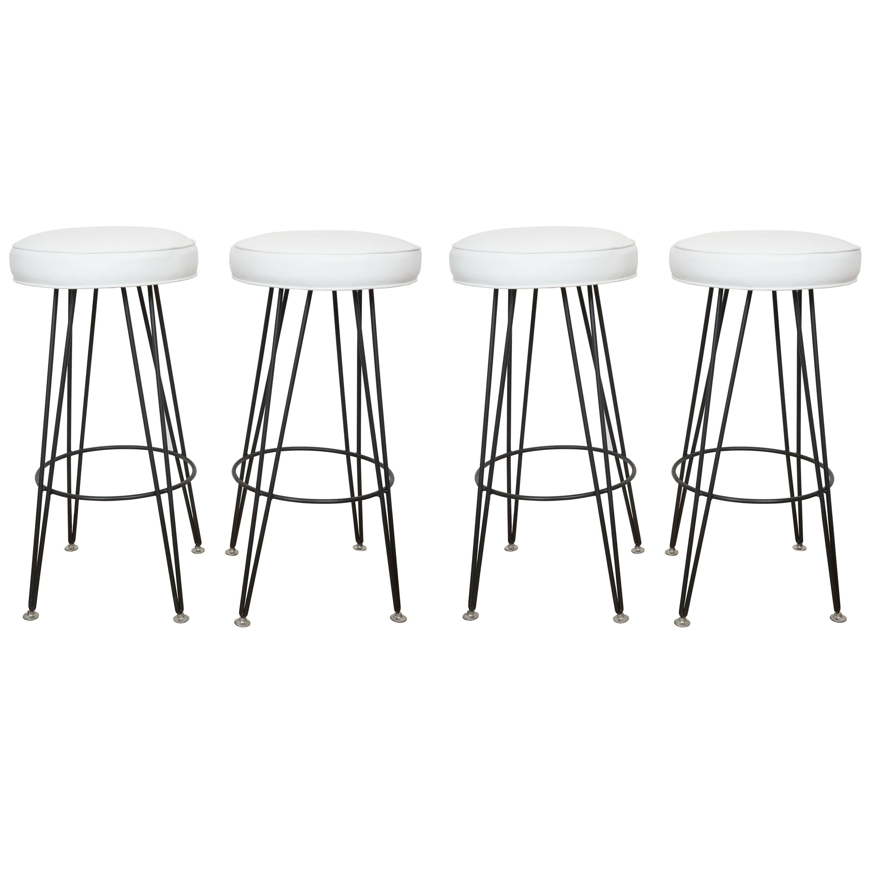 Set of Four 1950s "Atomic" Style Metal Bar Stools