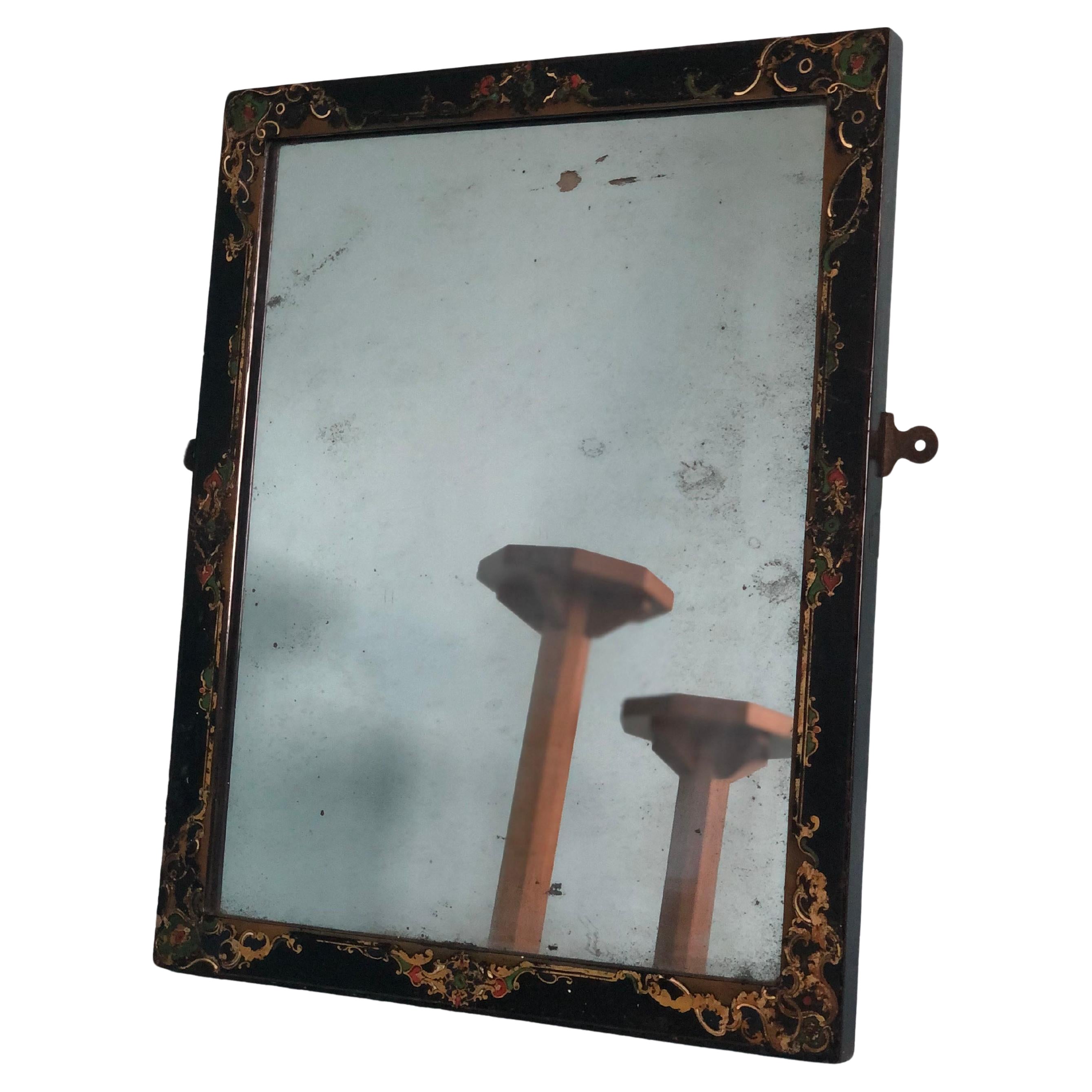 Lacquered and Hand-painted Weathered Mirror Late 19th Century For Sale