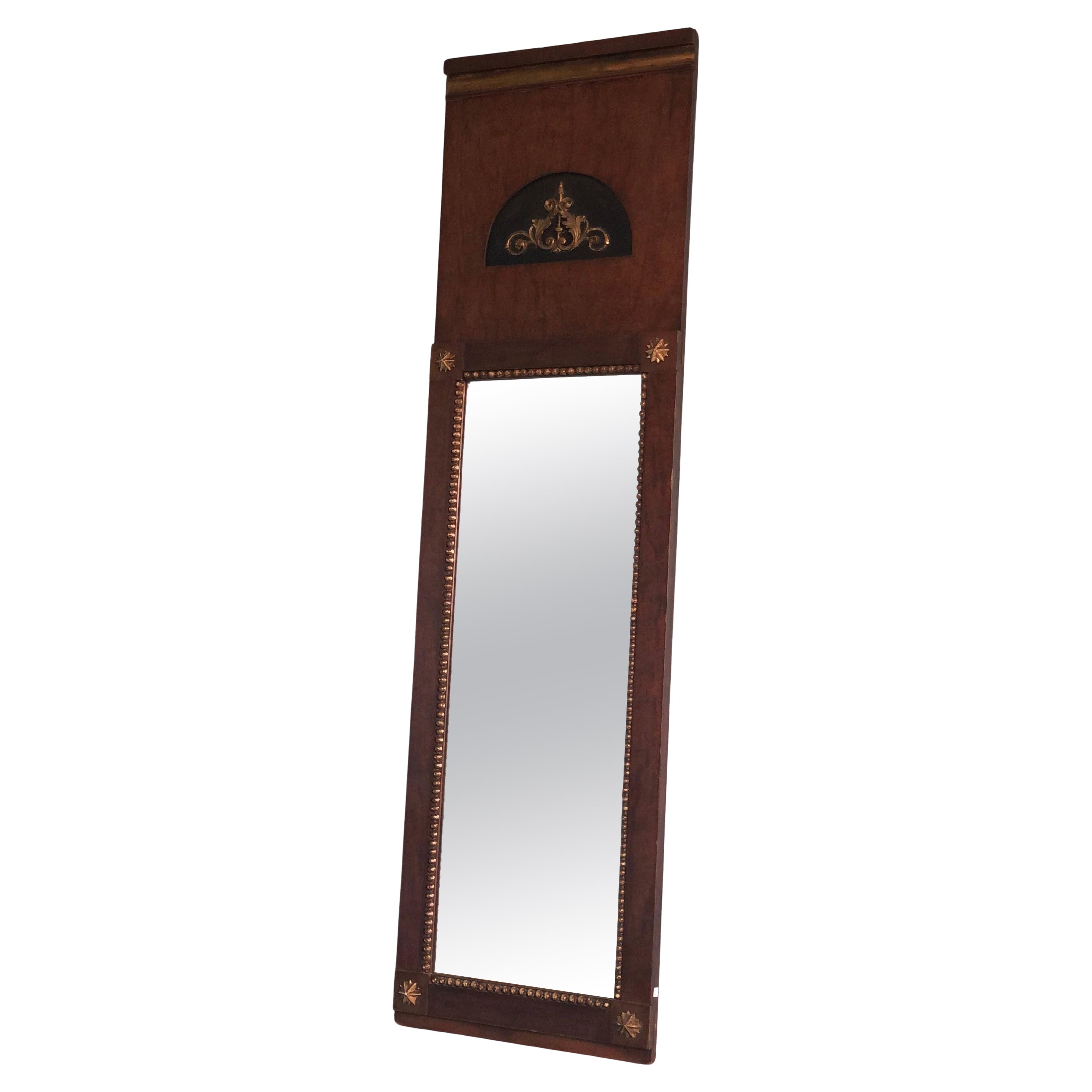 Antique Empire Pier Mirror Full Length Mahogany and Gold France Late 19th Centur For Sale