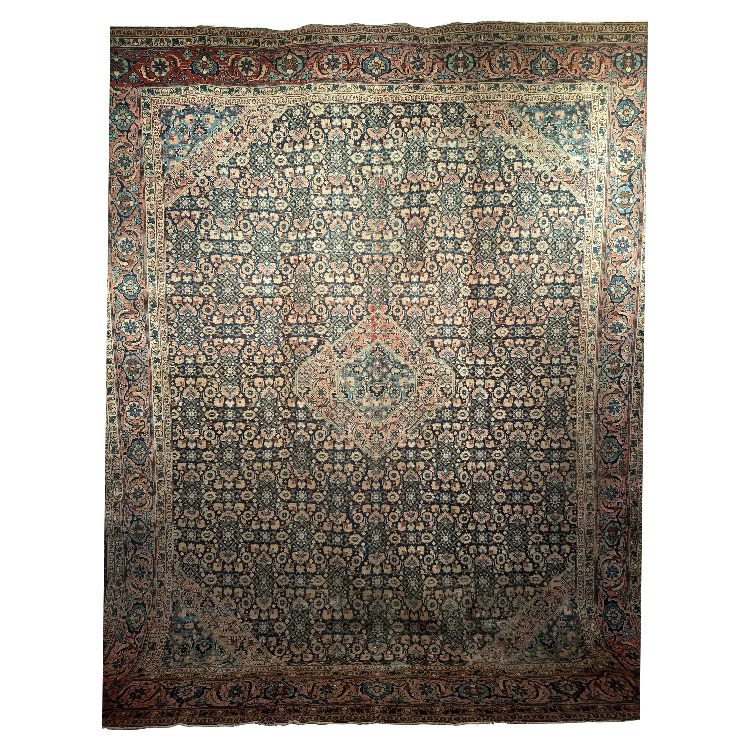 19th Century Persian Tabriz in an All-over Geometric Pattern in Midnight Blue For Sale