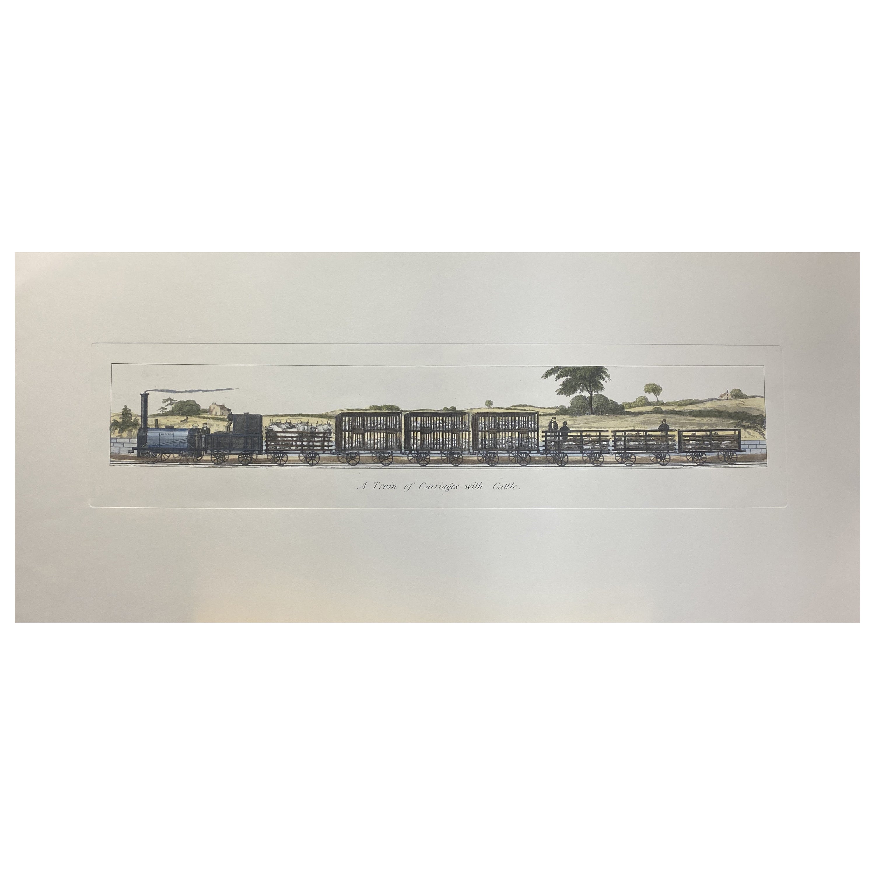Italian Contemporary Hand Painted Print English Freight Train 1 of 2 For Sale