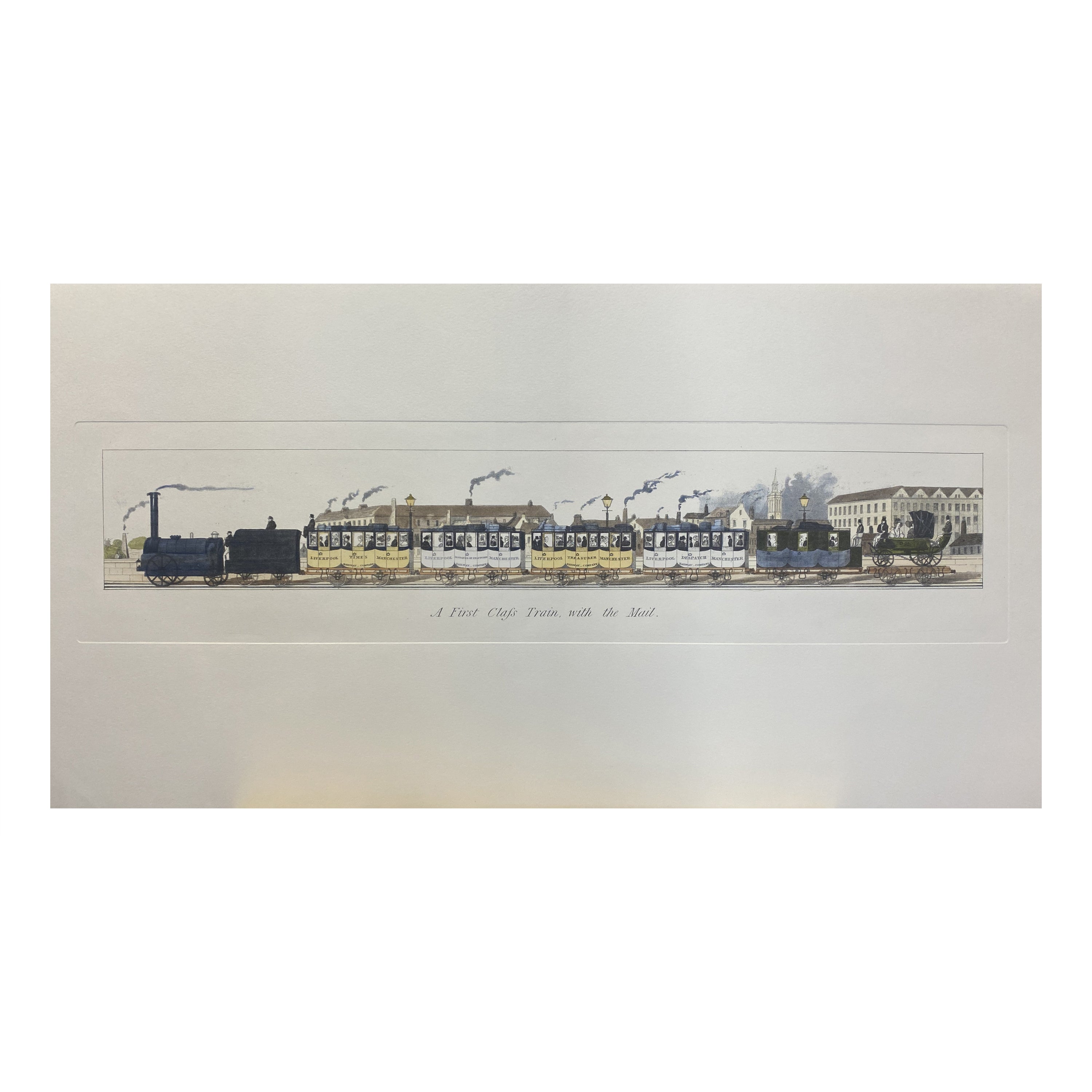Italian Contemporary Hand Painted Print English First Class Mail Train 2 of 2 For Sale