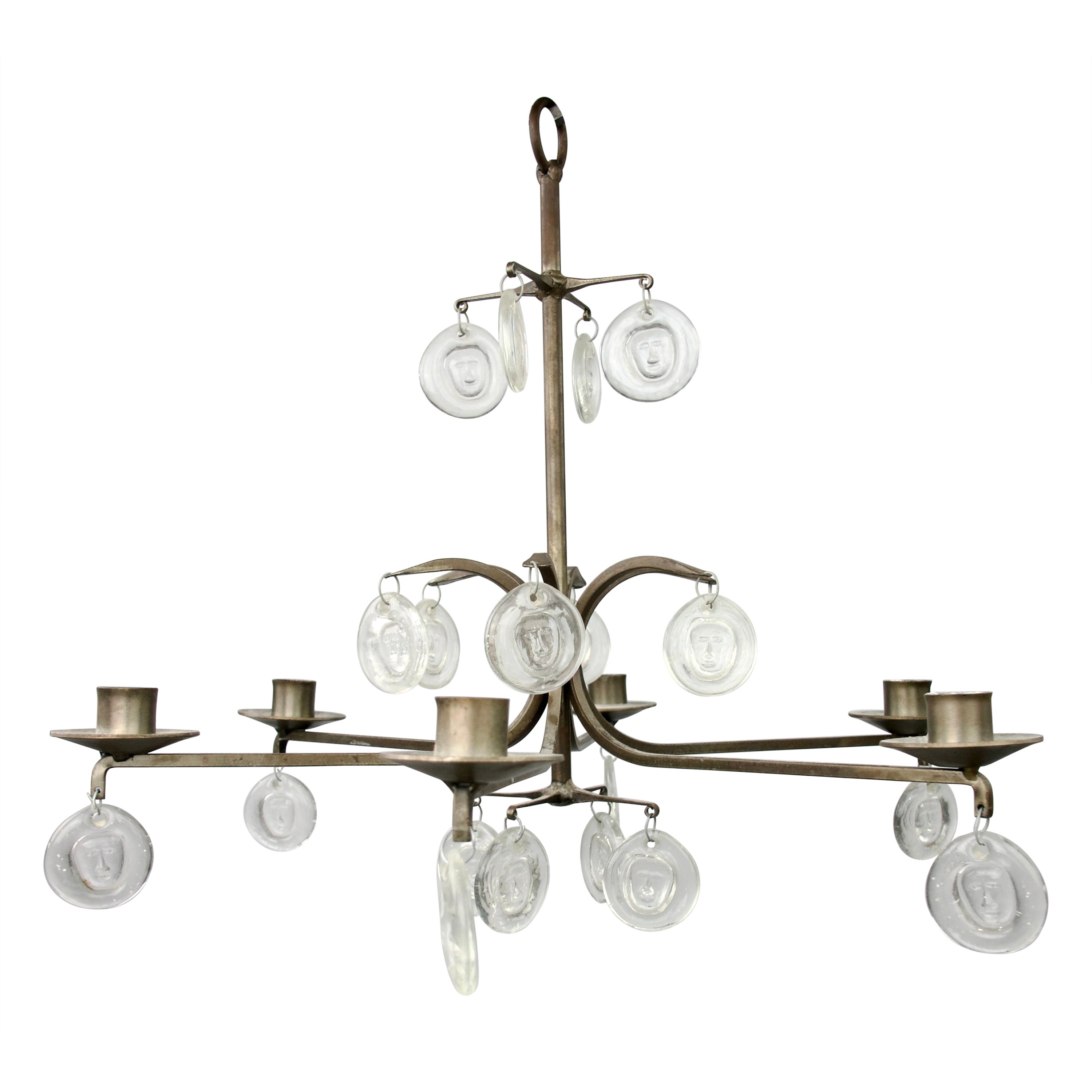 Erik Sylvester Höglund for Kosta Boda, Six-Armed Chandelier, Sweden 1965