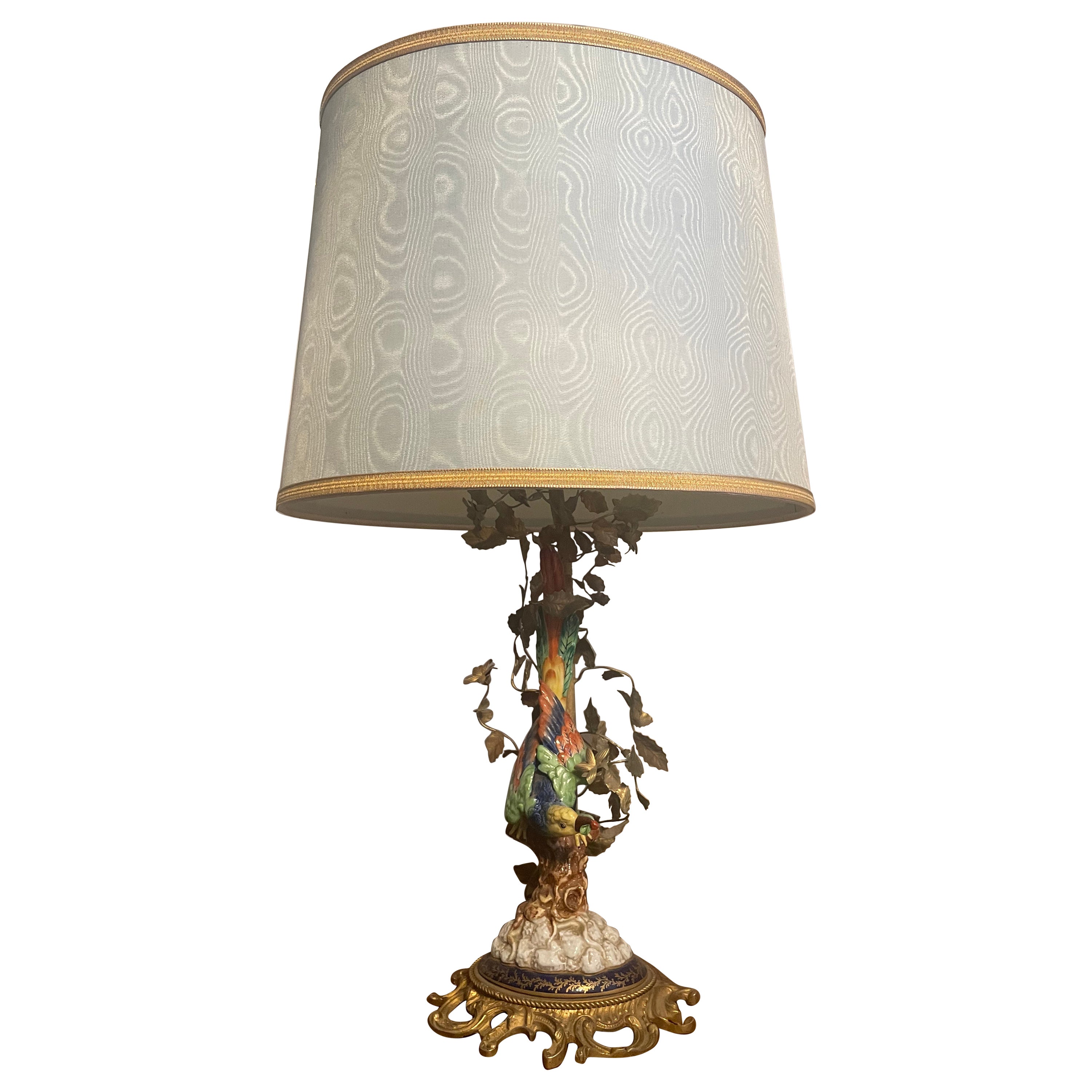 Luxurious Table Lamp with  Tropical Bird, Italy 1950s For Sale