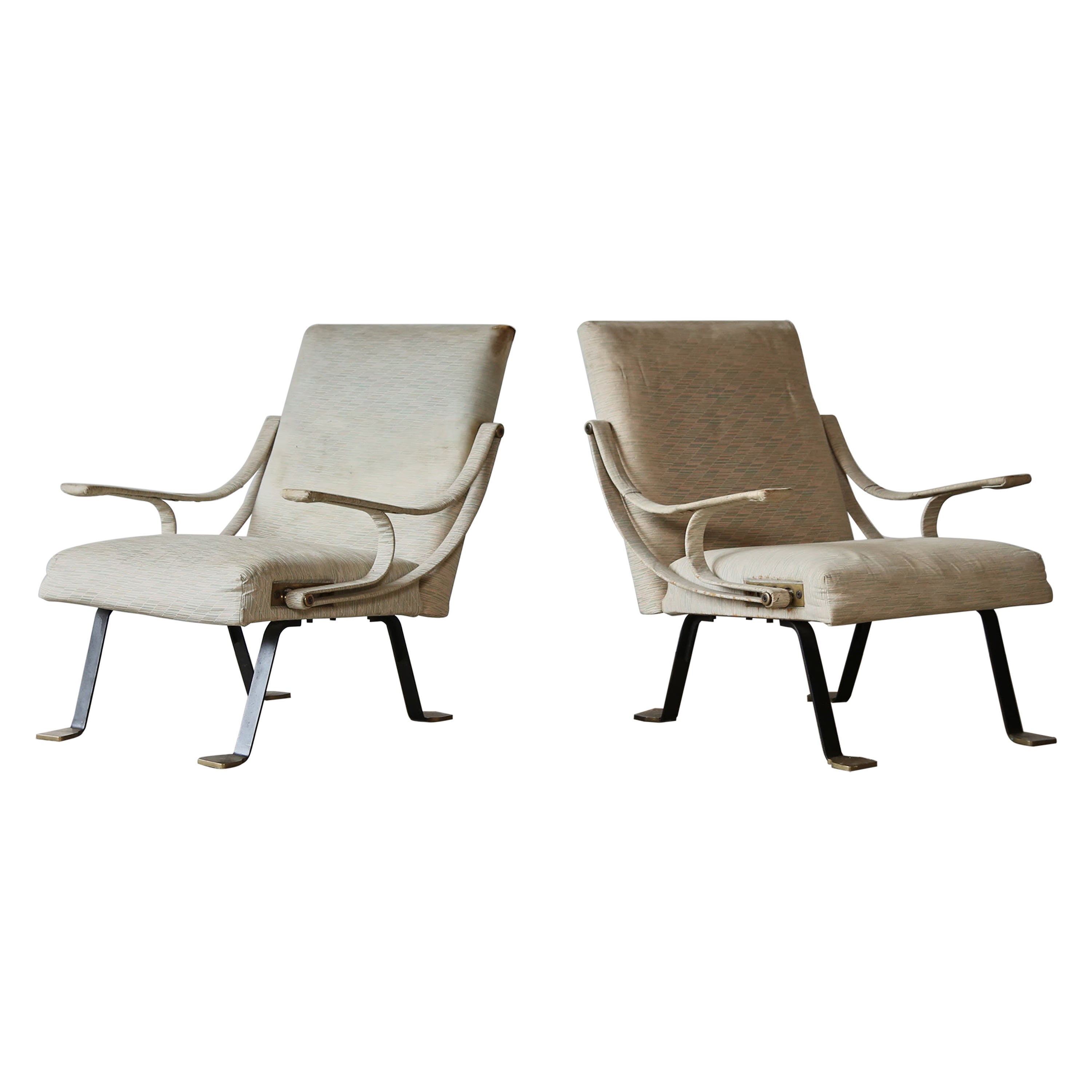 Ignazio Gardella Reclining Digamma Chairs, 1960s, Italy, For Reupholstery