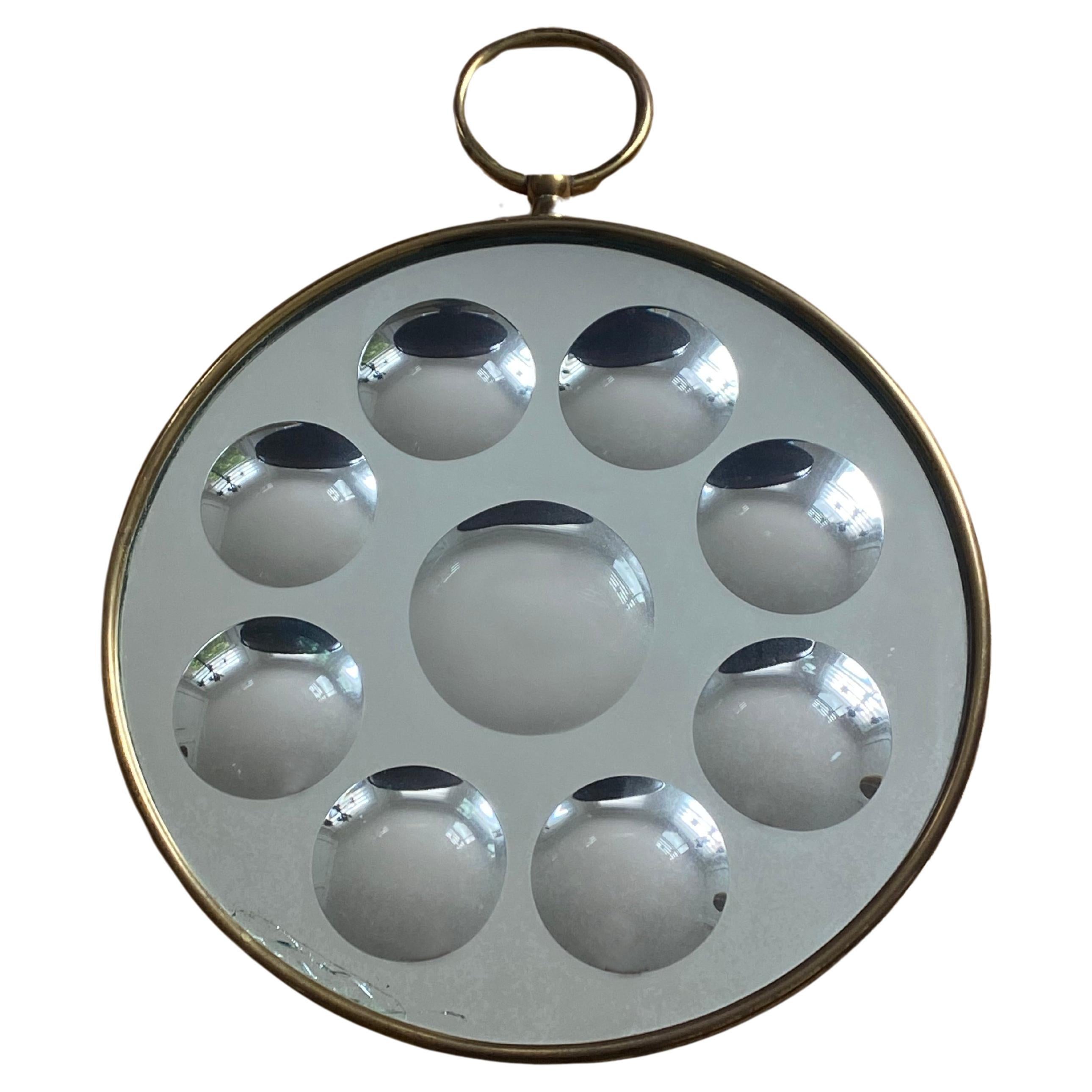 Fornasetti Italy bulls eye convex round mirror brass mid century ring hook For Sale