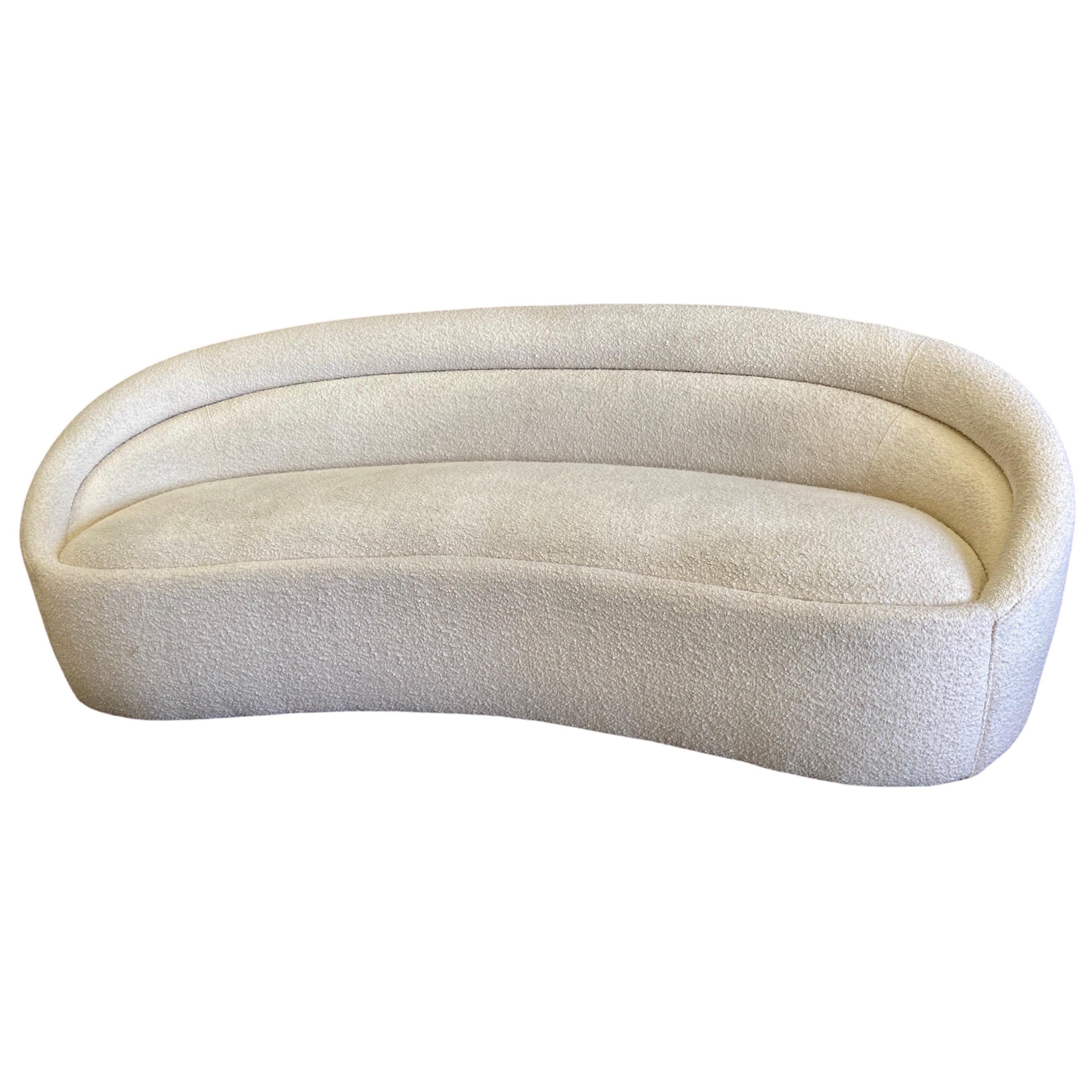 Modern Off-White Bouclé Curved Sofa with Rounded Design For Sale