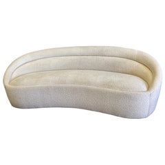 Vintage Modern Off-White Bouclé Curved Sofa with Rounded Design