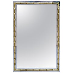 Large Scale 1970's Hollywood Regency Brass Chrome Faux Bamboo Mirror