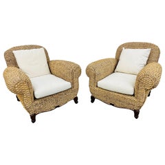 Vintage Ralph Lauren French Sisal Style Arm Chairs - Set of 2
