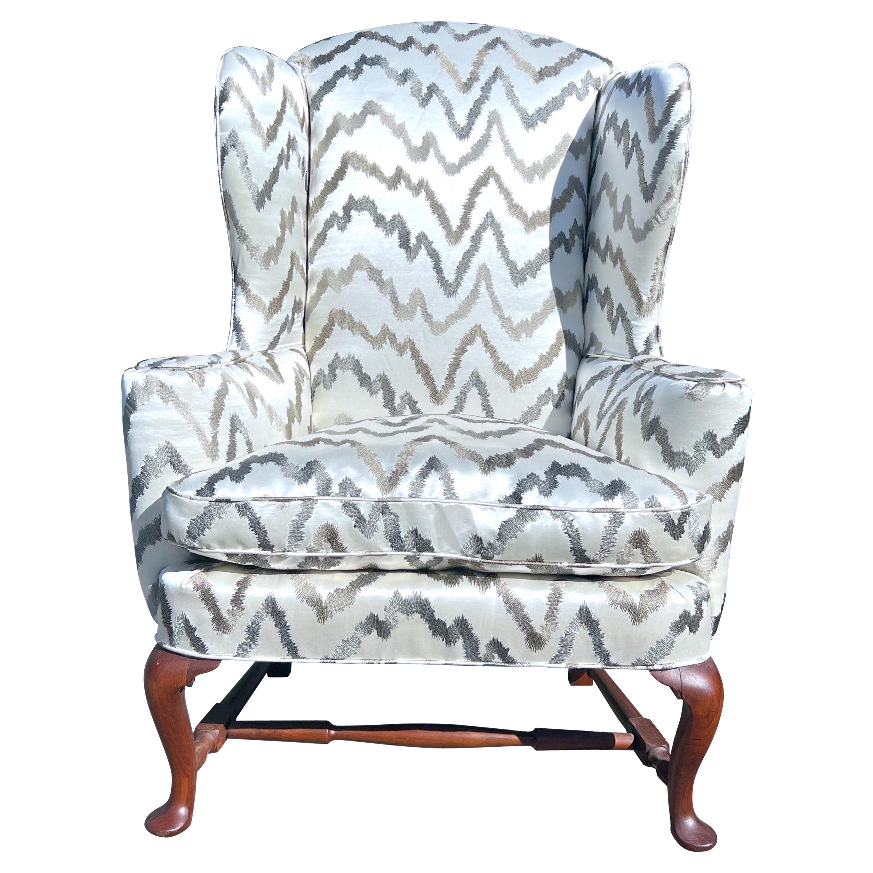 Newly Upholstered 19th Century English Mahogany Wingback Chair