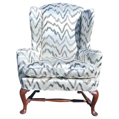 Newly Upholstered 19th Century English Mahogany Wingback Chair