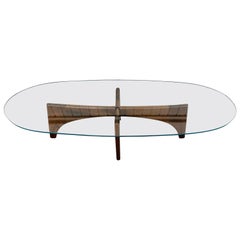 Mid-Century Modern Pearsall Style Walnut Glass Top Coffee Table