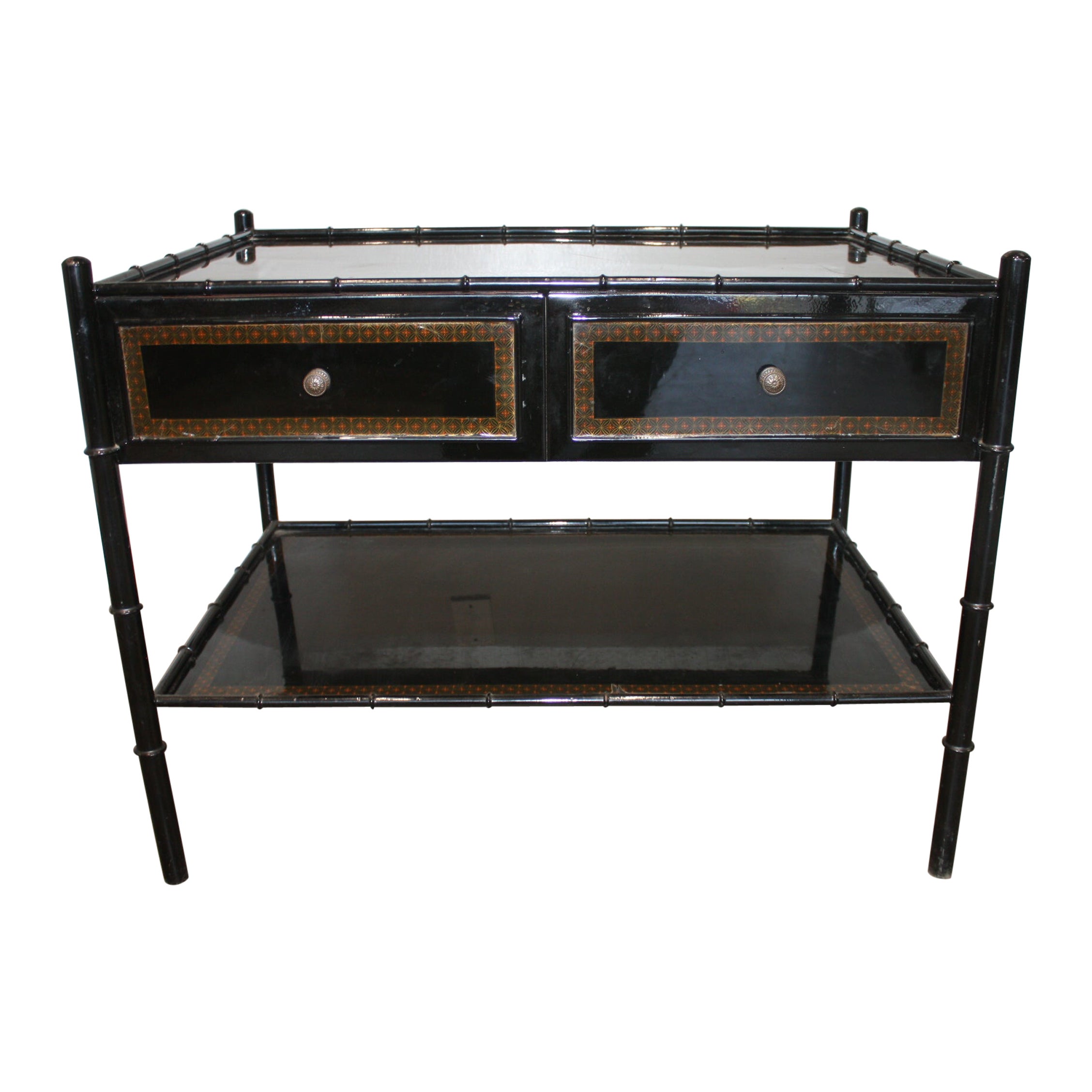 French Black Lacquered Metal Table For Sale