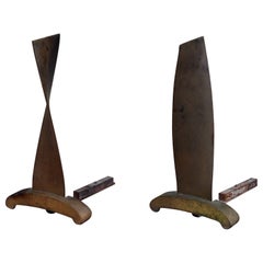 Used Modernist Twisted Bronze Andirons
