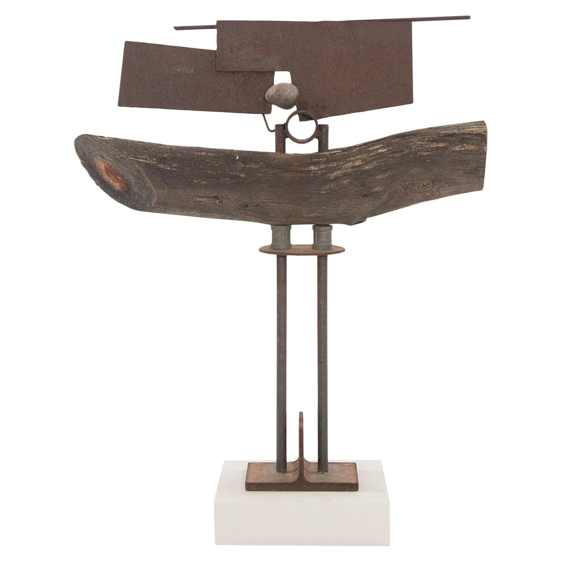 Rick Lussier Abstract Wood & Steel Brutalist Sculpture For Sale