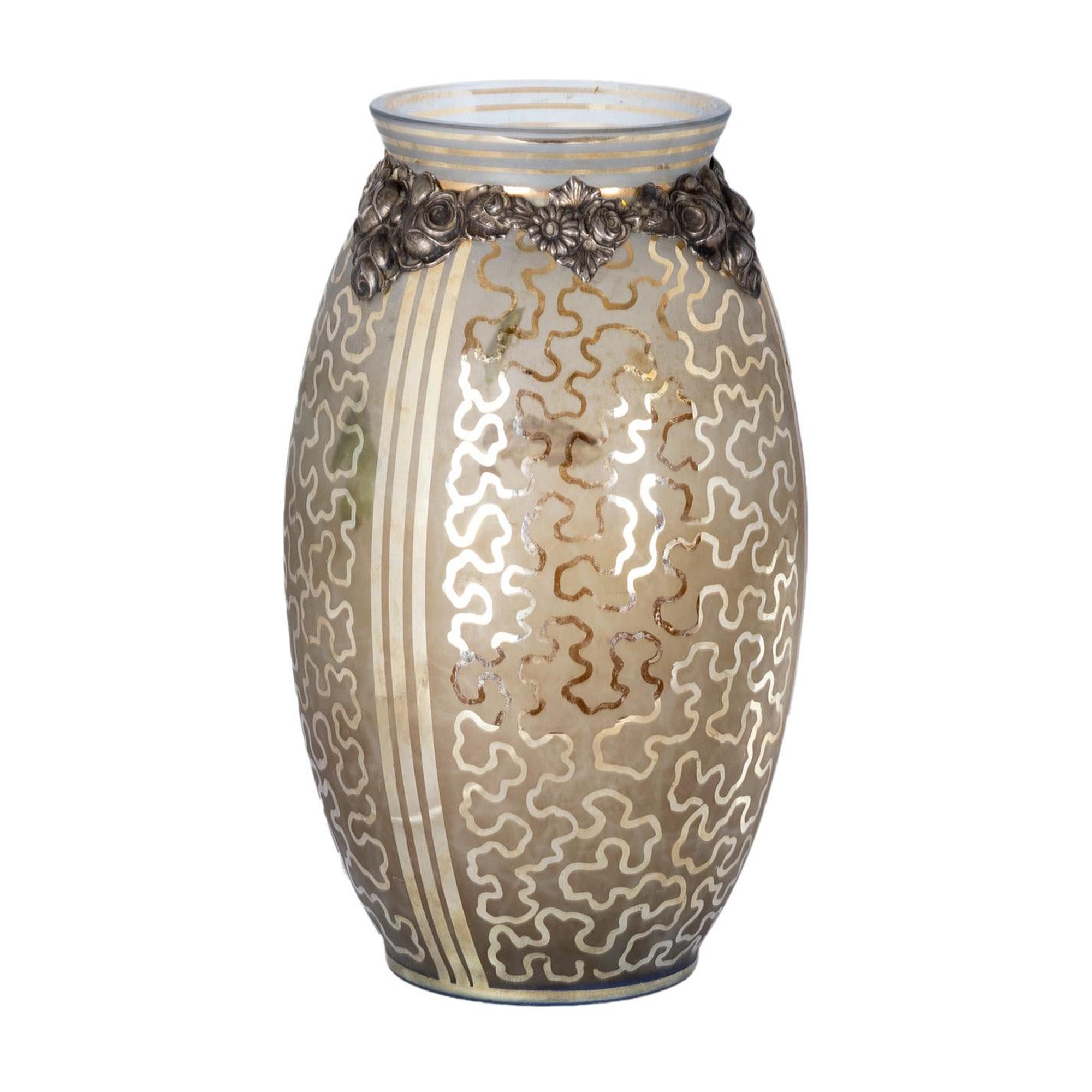 20. Jahrhundert Glas & Silber Vase Art Deco im Angebot