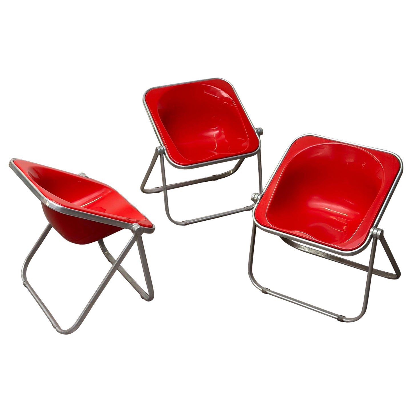  "Plona" Red Armchairs by Giancarlo Piretti for A. Castelli, 1969, set of two