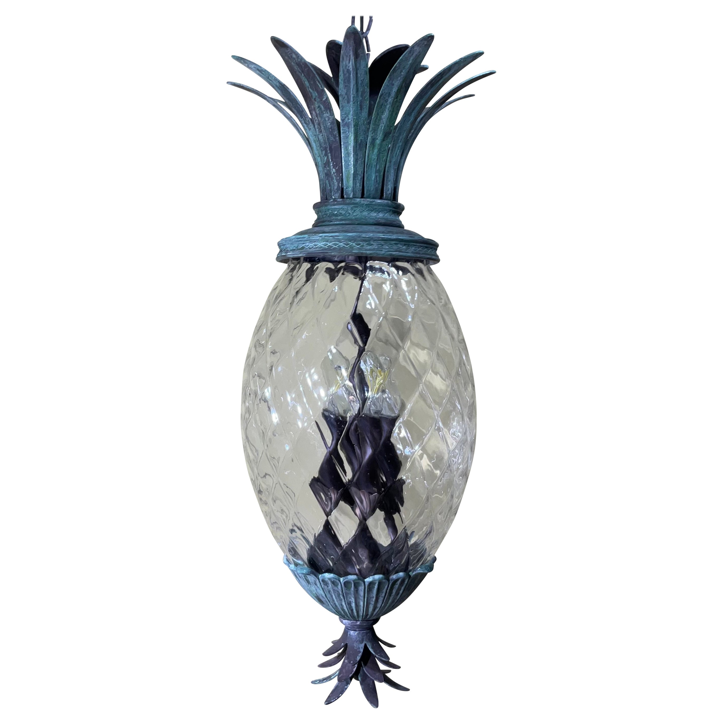 Single Bronze and Brass Hanging Pineapple Chandelier / Pendant For Sale