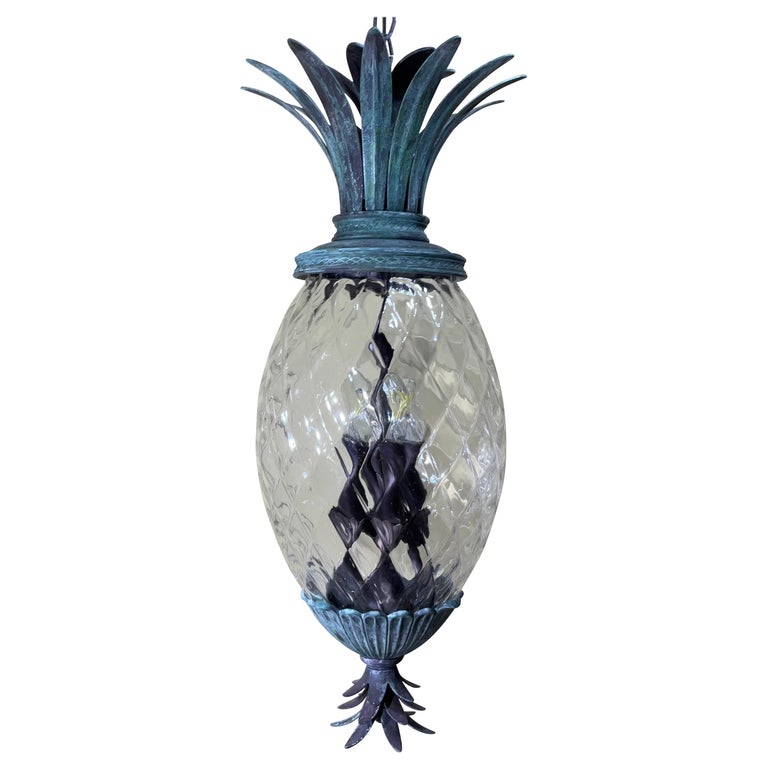 Single Bronze and Brass Hanging Pineapple Chandelier / Pendant For