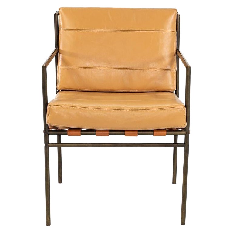 William Katavolos Prototype Arm Chair in Brushed Bronze with Tan Leather For Sale