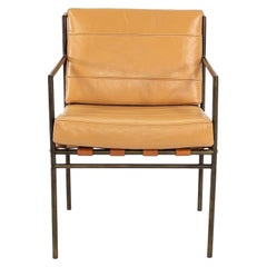 William Katavolos Prototype Arm Chair in Brushed Bronze with Tan Leather