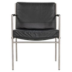 William Katavolos Prototype Arm Chair in Brushed Steel with Black Leather