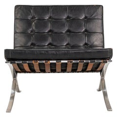 1960s Mies van der Rohe for Knoll Barcelona Chair in Black Distressed Leather