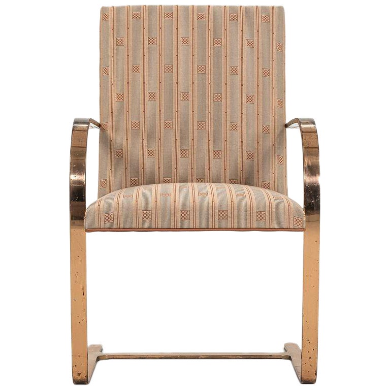 C. 1960s Mies van der Rohe Brno High Back Chair in Gold over Bronze Frame For Sale