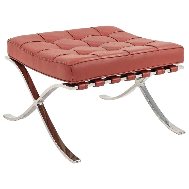 C. 1960s Mies van der Rohe for Knoll Barcelona Ottoman in Red Leather restored For Sale