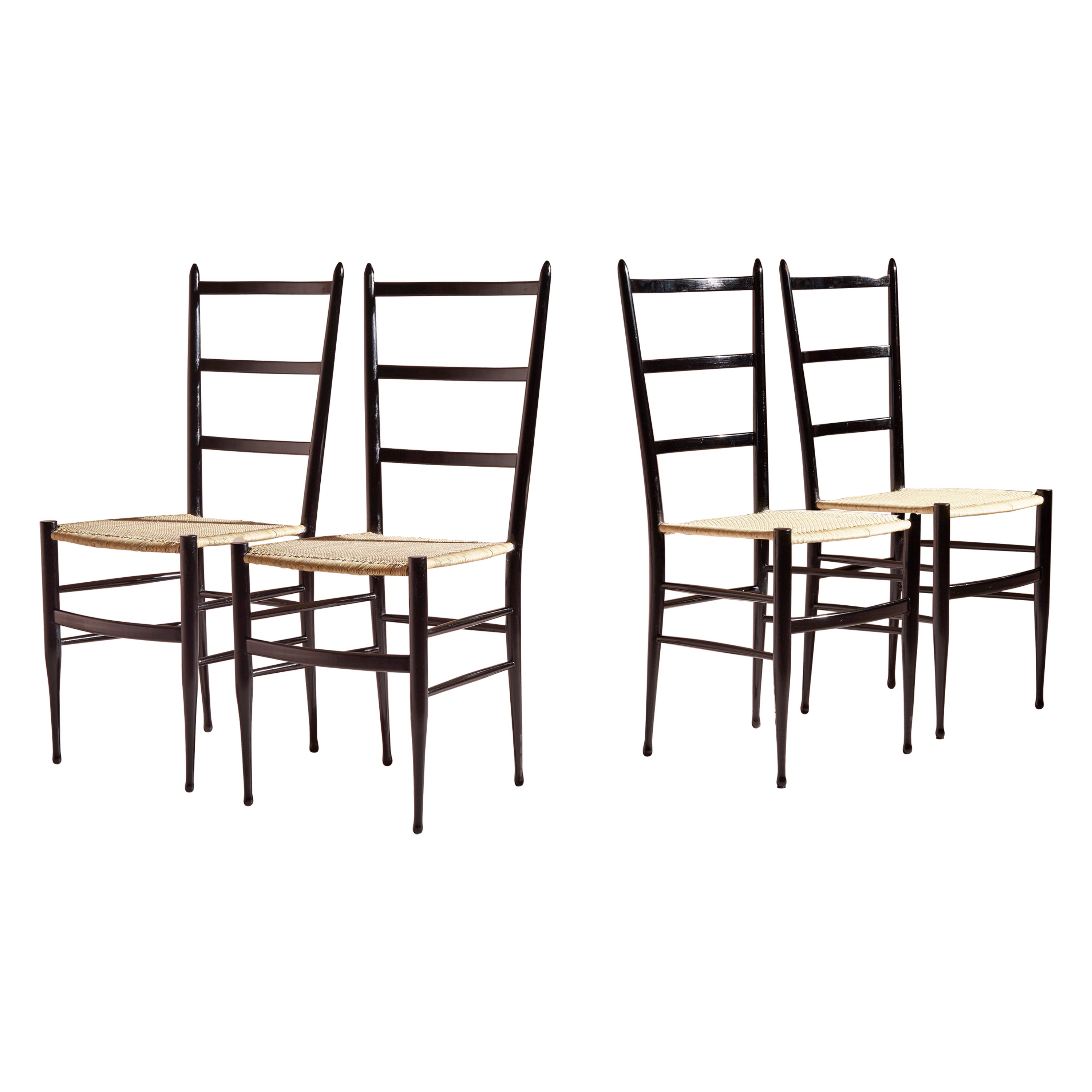 Enrico Delmonte set of four "Gobbetta" chairs, Chiavari, Italy, 1960s For Sale