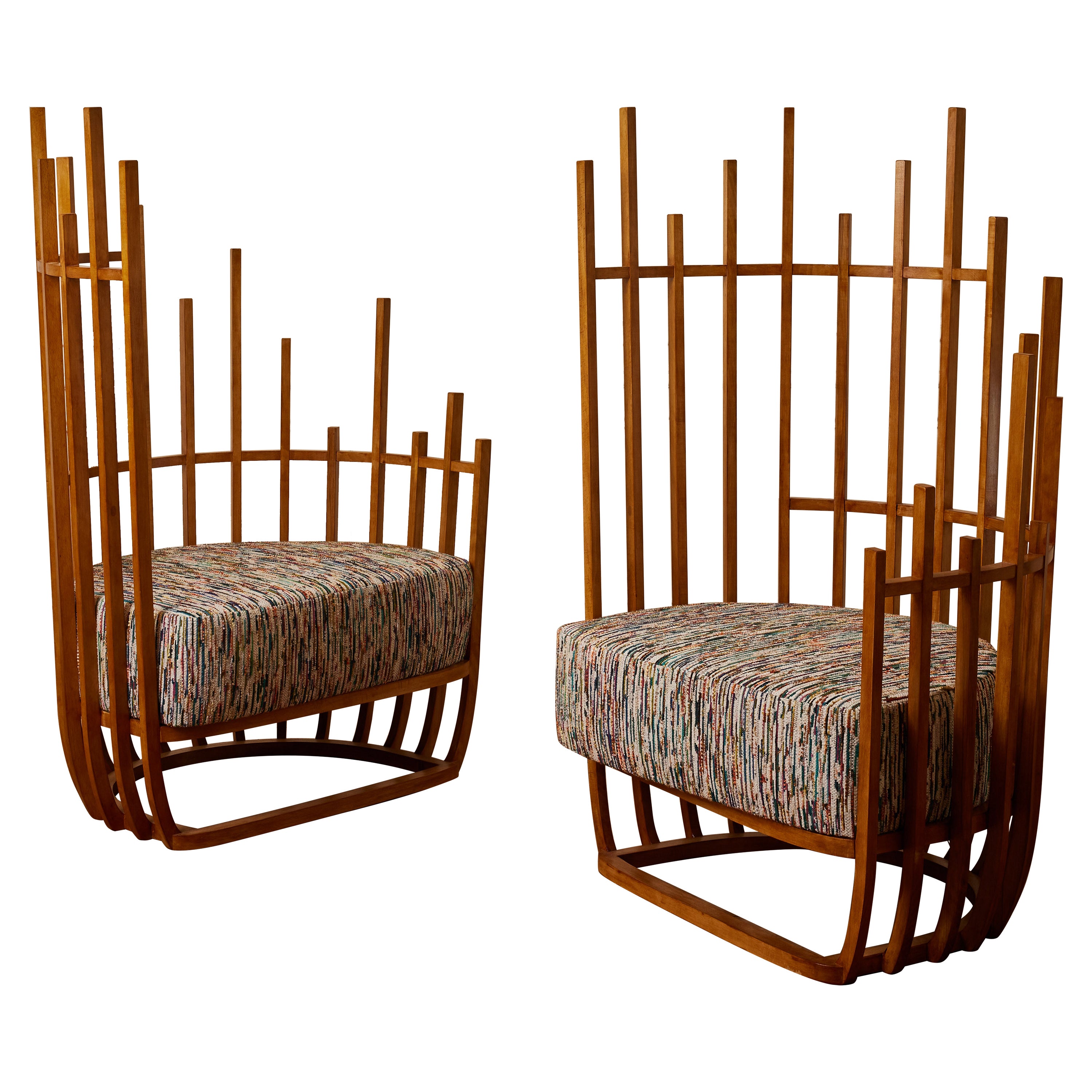 Fauteuils en bois vintage, années 70