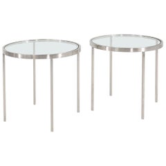 Used Custom Gratz Industries Side Tables in Solid Stainless Steel with Glass Tops