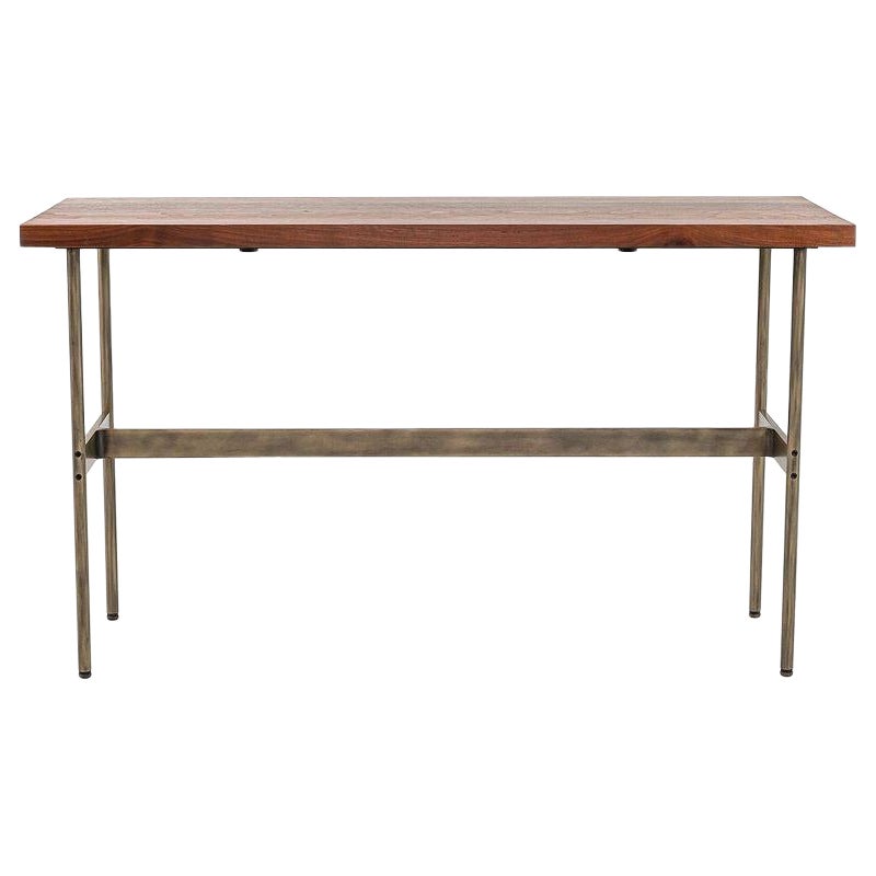 Table console Laverne avec plateau en noyer massif sur cadre en bronze antique moyen en vente