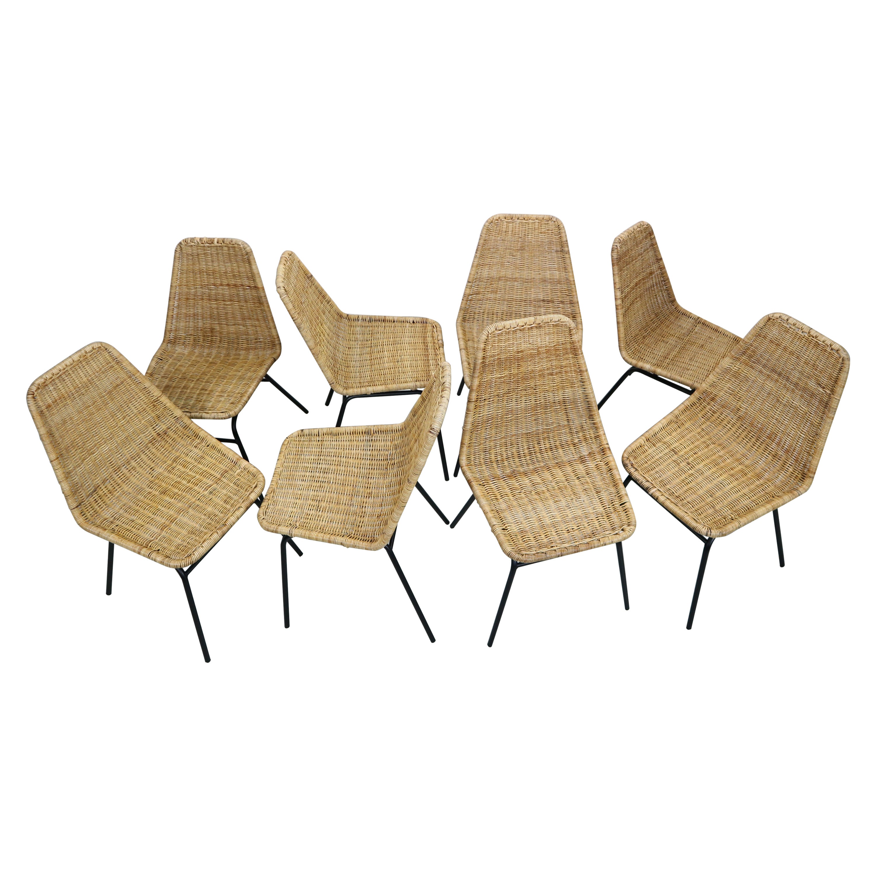 Ensemble de 8 chaises en osier modèle «italia 100 » des années 1960, Pays-Bas