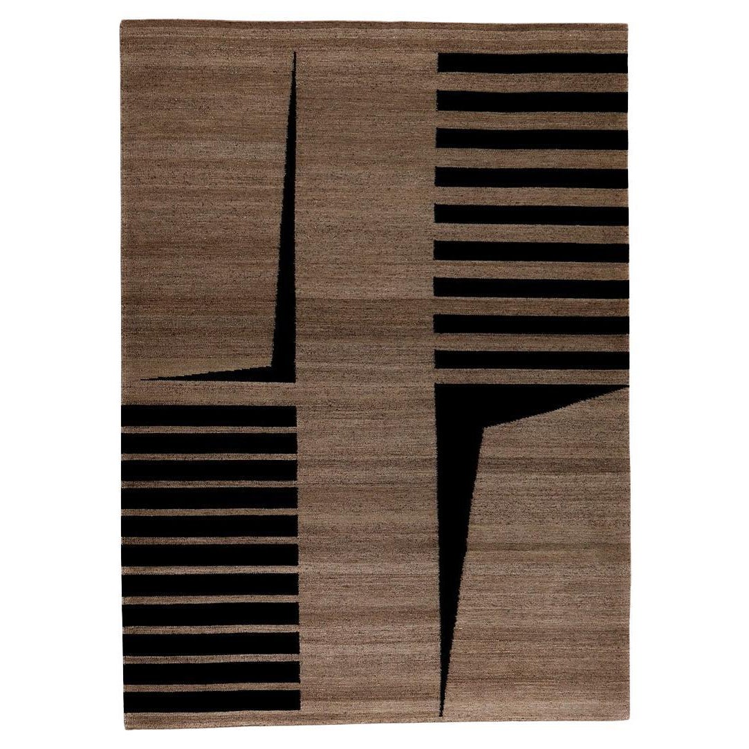 Khumba, Hand-Knotted 300 x 400 cm Rug in Black Wool and Natural Nettle Fibers For Sale