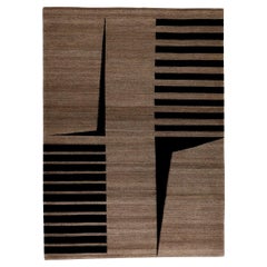 Khumba, handgeknüpfter 300 x 400 cm großer Teppich aus schwarzer Wolle und Natursteinfasern