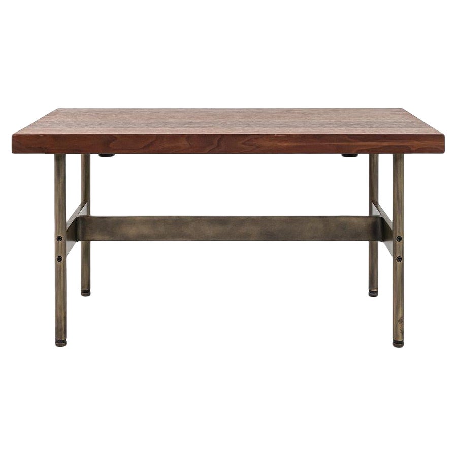 Laverne Rectangle Cocktail Table w/ Solid Walnut Top w/ Antique Bronze Frame For Sale