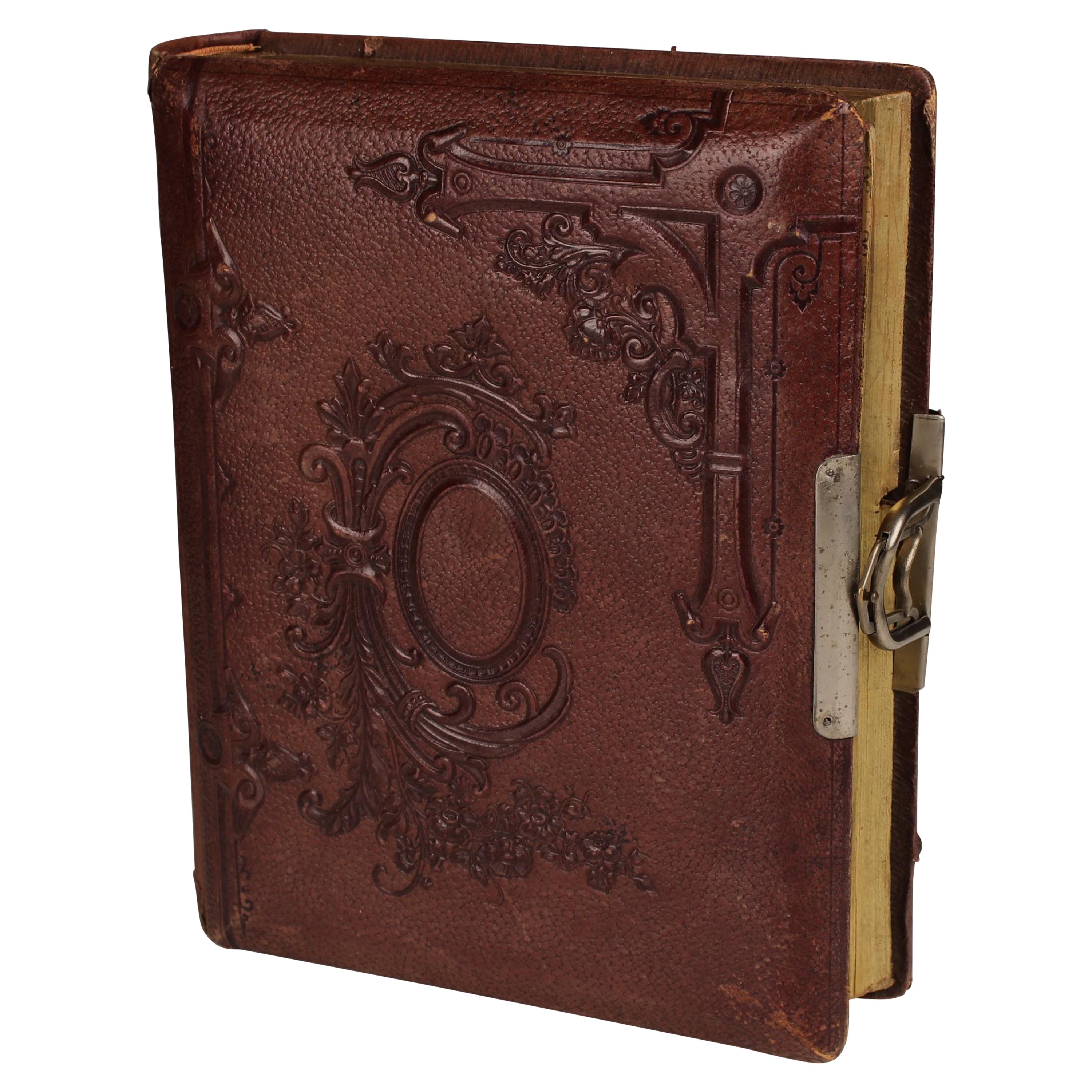 Antique Leather Photo Album With Music Box, Early 20th Century For Sale