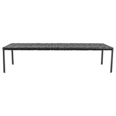 Laverne TG-18 Long Woven Leather Bench in Black Leather on Blackened Frame