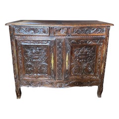 Antique Provencal 18th Century Carved Walnut Buffet Sideboard
