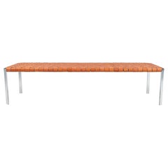 Laverne TG-18 Long Woven Leather Bench in Tan Leather on a Polished Chrome Frame