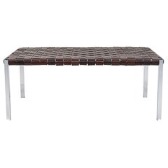 Laverne TG-18 Small Bench in Dark Brown Leather with Polished Chrome Frame