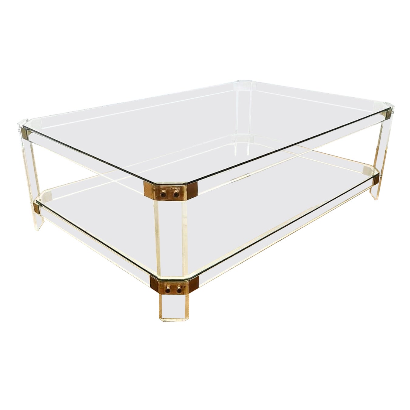 Table basse rectangulaire en verre et piètement plexiglas