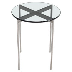 Used Scope Series Stainless Side Tables with Dark Glass Top 2x Available