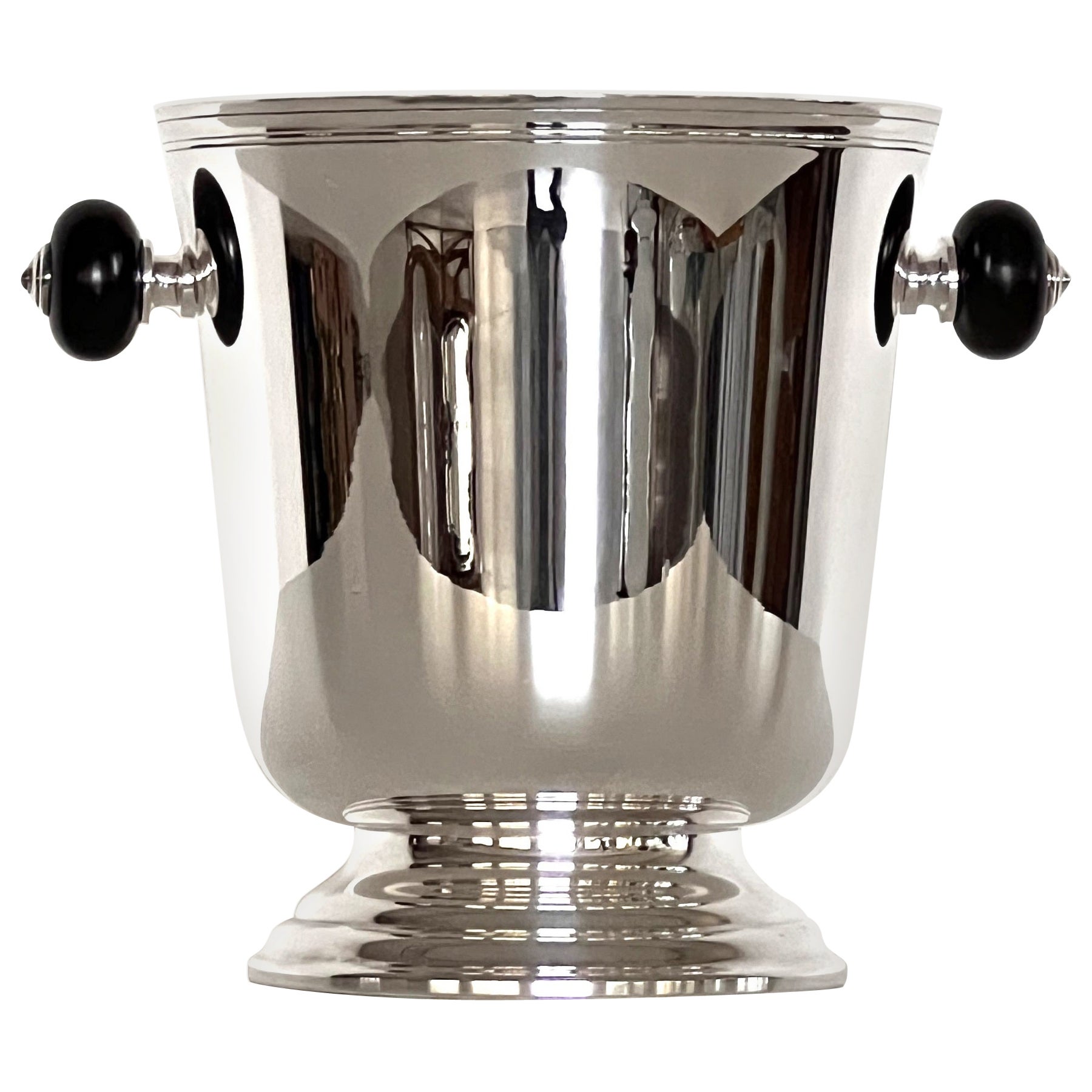 Christofle Silver Plate and Ebony Champagne Ice Bucket or Wine Cooler, 1980s