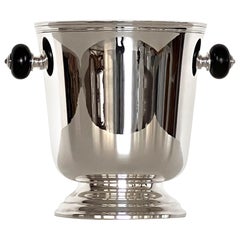 Christofle Silver Plate and Ebony Champagne Ice Bucket or Wine Cooler, 1980s