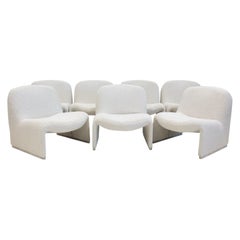 Five White Bouclé Fabric Upholstered Giancarlo Piretti Alky Easy Chairs