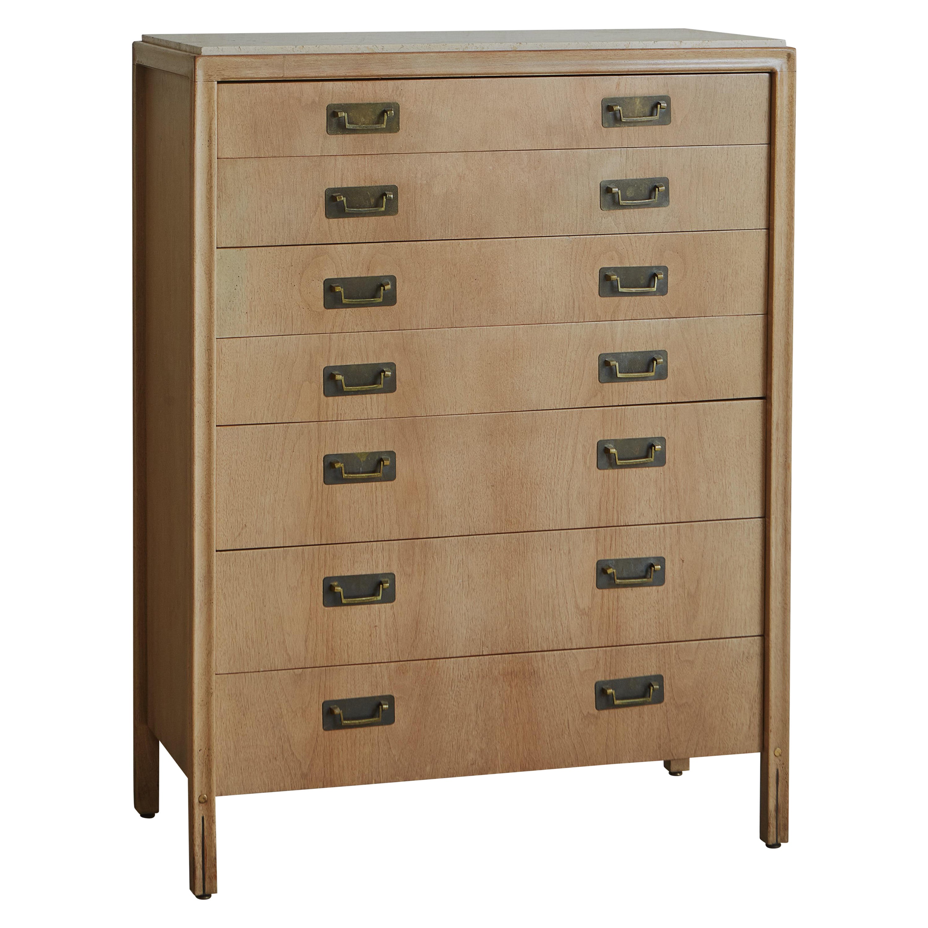 Bleached Walnut Chest of Drawers with Travertine Top by Gerry Zanck for Gregori For Sale