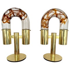 Pair of Brass and Murano Glass Lamps by Aldo Nason for Mazzega, Italy, 1970s